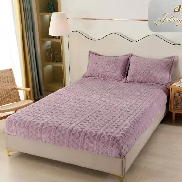 Cumpărături sigure Husa de pat cu elastic si 2 fete de perna, cocolino tip jacquard, uni, pat 2 persoane, mov, C08