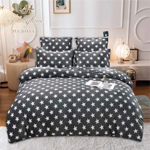 Lenjerie pufoasa cocolino cu 2 fete, pat 2 persoane, 6 piese, alb / gri, LJ-F05 Mai ieftin