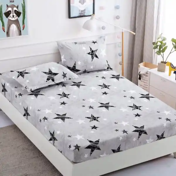 Noutate Husa de pat cu elastic si 2 fete de perna, tesatura tip finet, pat 1 persoana, gri, HBF1-27