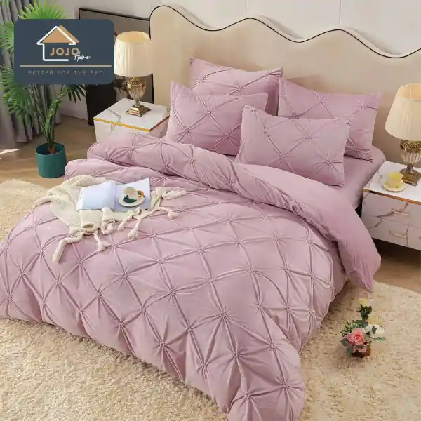 Promoție Lenjerie de pat din catifea, cu pliuri, 4 piese, pat 2 persoane, roz, LCPJ-03