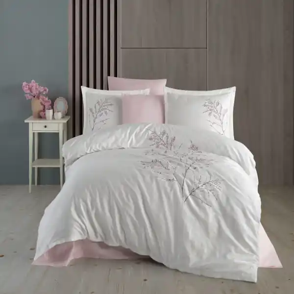 Disponibil imediat Lenjerie de pat cu broderie, bumbac 100%, pat 2 persoane, 6 piese, alb, Blesk