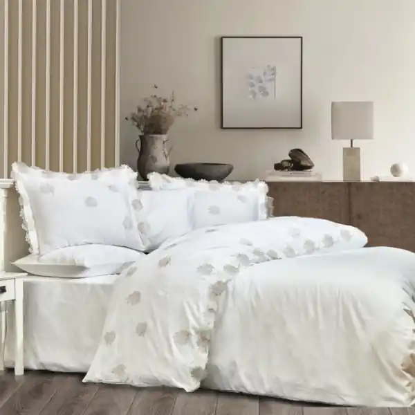 Chilipir Lenjerie de pat cu broderie, bumbac 100%, pat 2 persoane, 6 piese, crem, Defne