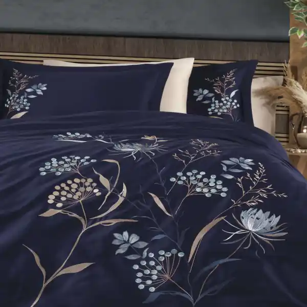Ofertă Lenjerie de pat cu broderie, bumbac 100%, pat 2 persoane, 6 piese, bleumarin, Nilufer