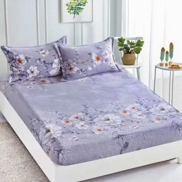 Reducere Husa de pat Cocolino cu elastic si 2 fete de perna, pat 2 persoane, lila, HCJ-80