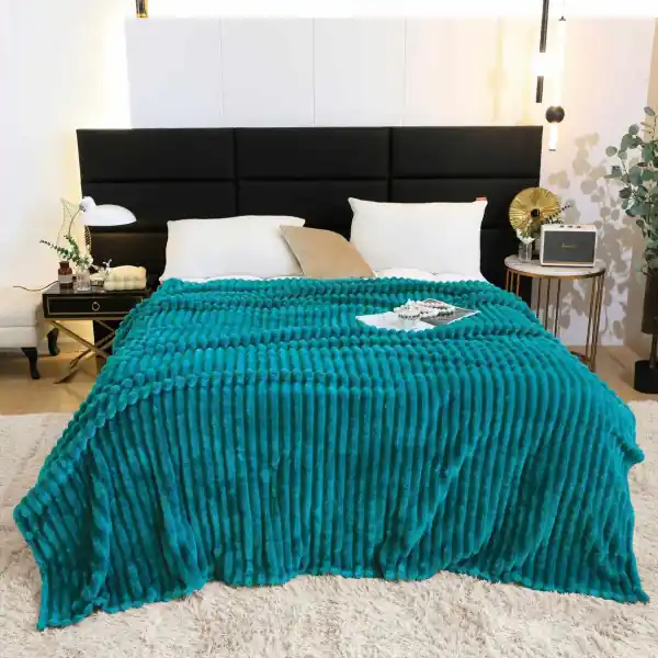Cel mai bun preț Patura Cocolino simpla, model dungi in relief, 200x230 cm, turquoise, PJ-55