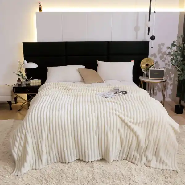 Calitate înaltă Patura Cocolino simpla, model dungi in relief, 200x230 cm, crem, PJ-56