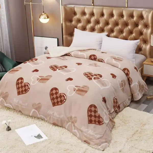 Bestseller Patura cocolino dubla cu blanita, pat 2 persoane, roz pudra / maro, PDBJ-106