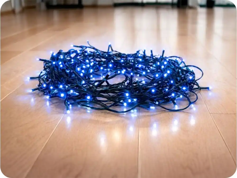 Lanț de Crăciun LED pentru exterior, 300 LED-uri, 14,95 m, cablu 3 m, 8 funcții, IP44, albastru [X08300612] Reducere de preț