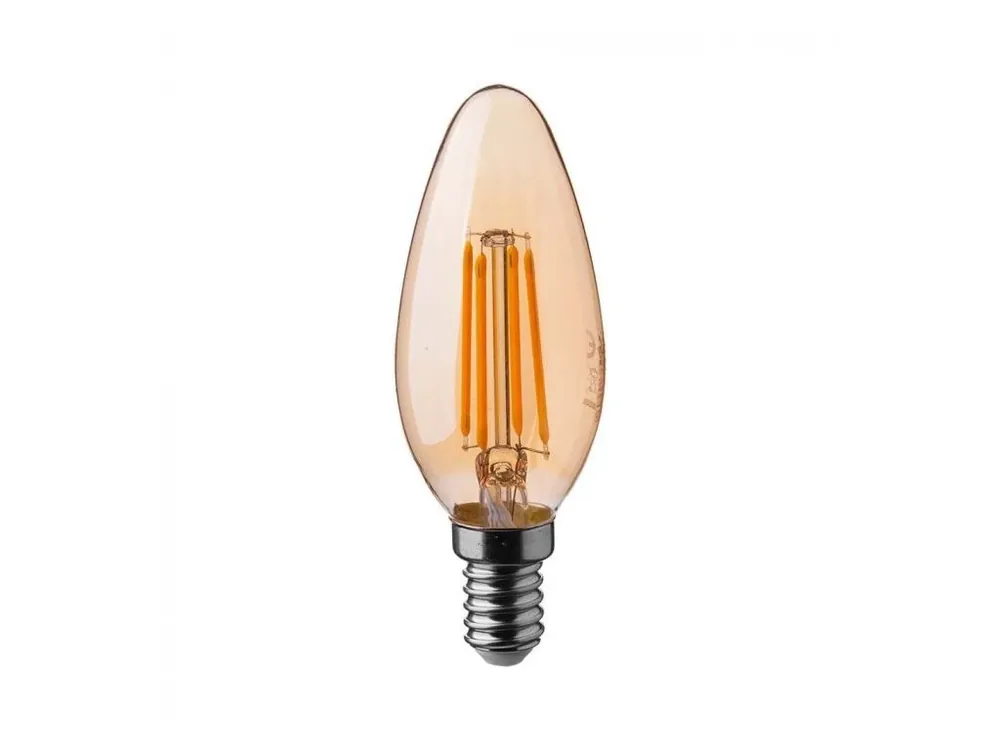 Lumanare cu bec cu filament LED retro, E14, 4W, 350lm, sticla chihlimbar, 2200K, cu flacara Reducere