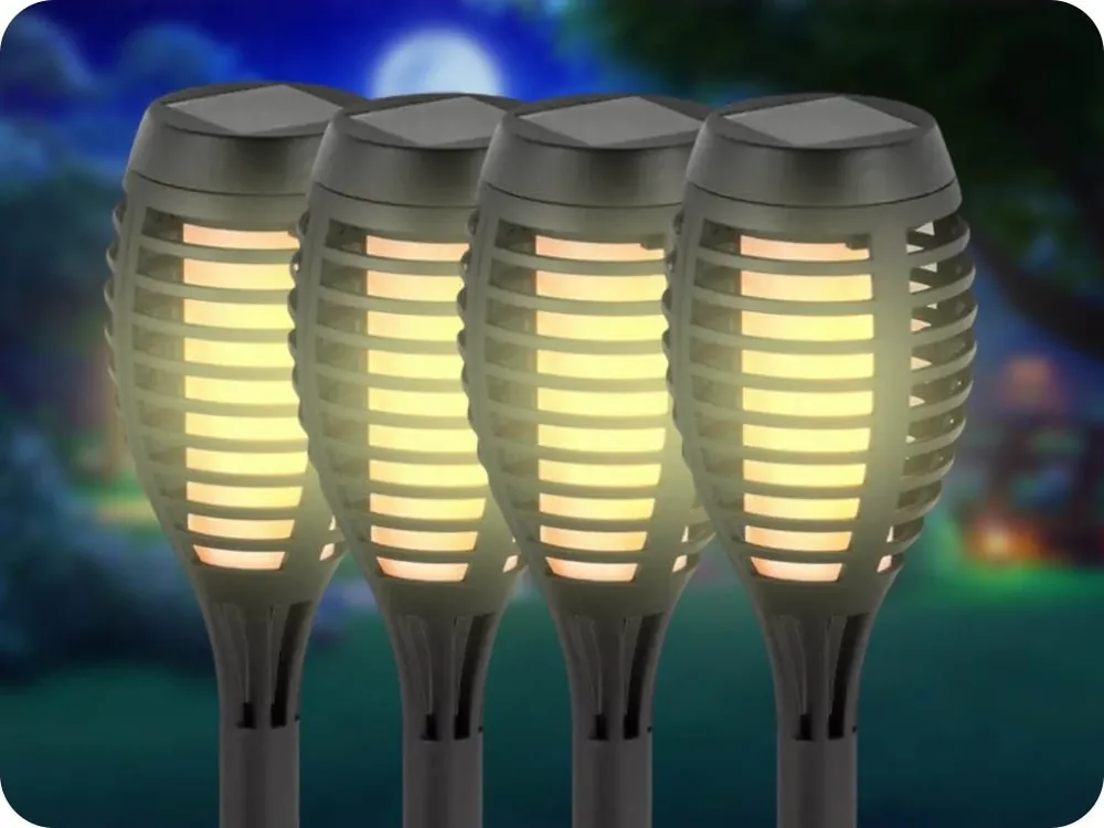 Retur gratuit Lampa solara LED incastrata flacara 1W, 2200K, IP44, pachet 4 bucati