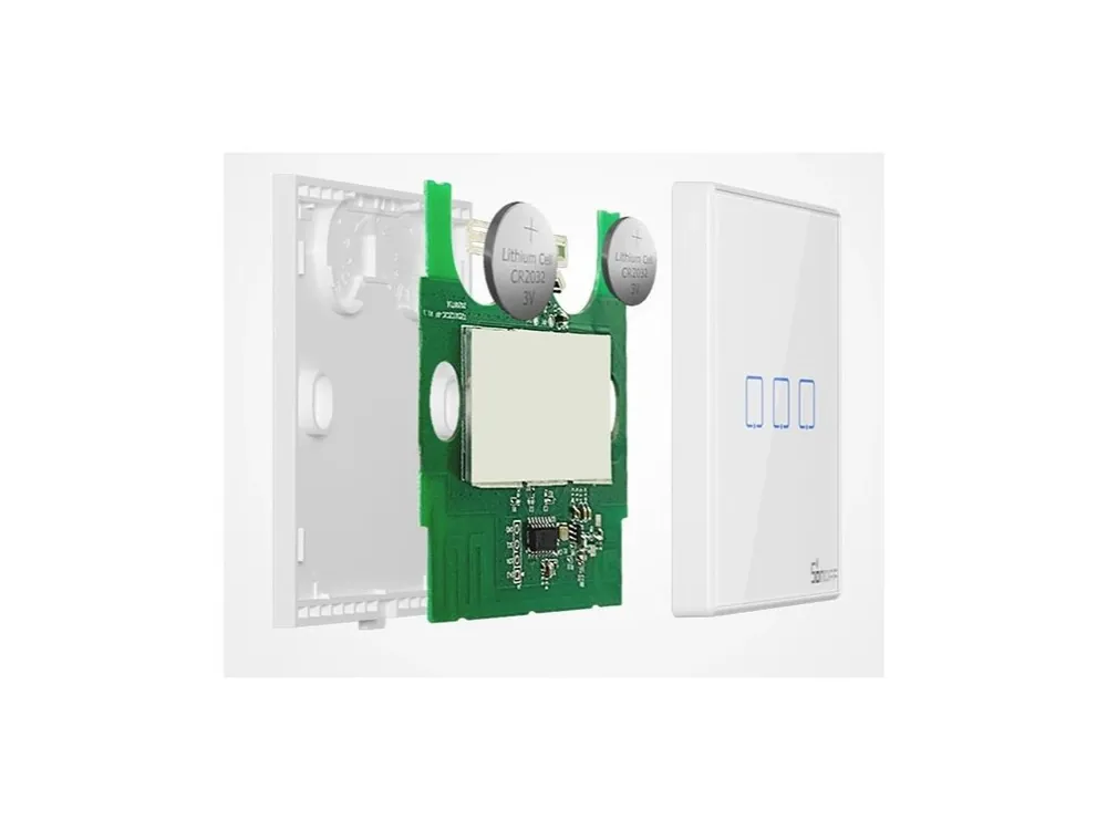 Plată sigură Comutator de perete wireless Sonoff 433MHz Sursă de alimentare 2xCR2032 (Neinclusă) 1-Canal Alb [T2EU1C-RF]