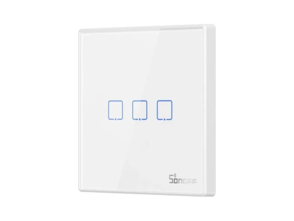 Comutator de perete wireless Sonoff 433MHz Sursă de alimentare 2xCR2032 (nu este inclusă) 3 canale Alb [T2EU3C-RF] Ofertă specială