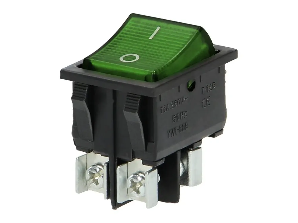 Bestseller Comutator basculant I/O pătrat verde, iluminat din spate, 16A/230V, negru [OR-AE-13179/G/B]