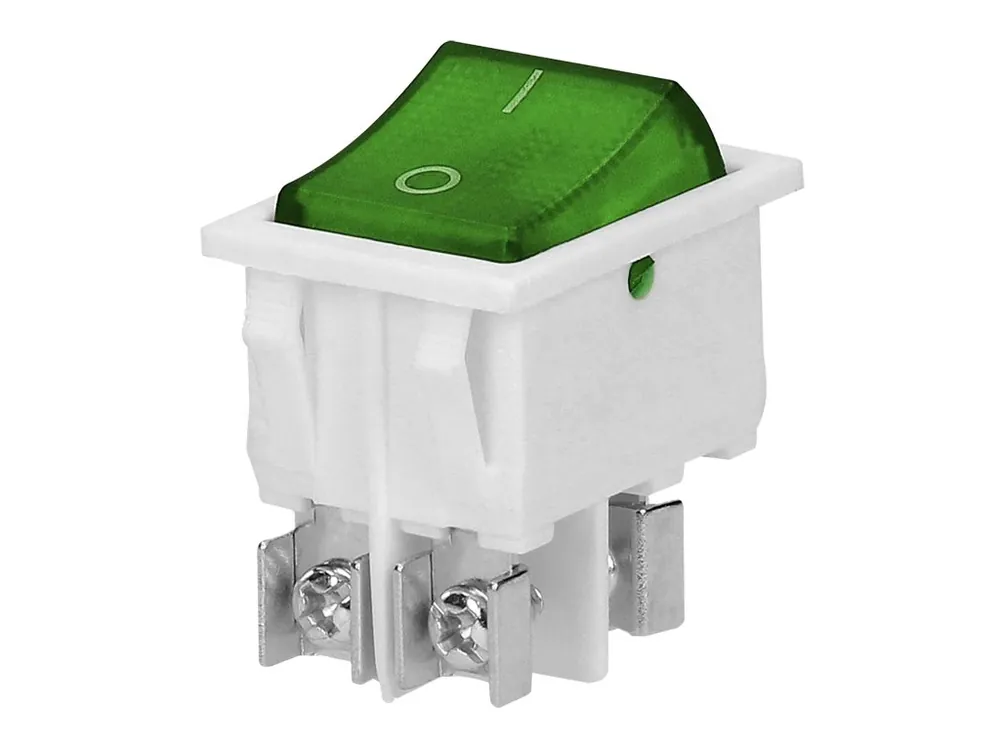 Comutator basculant I/O verde, pătrat, iluminat din spate, 16A/230V, alb [OR-AE-13179/G/W] Cel mai bun preț