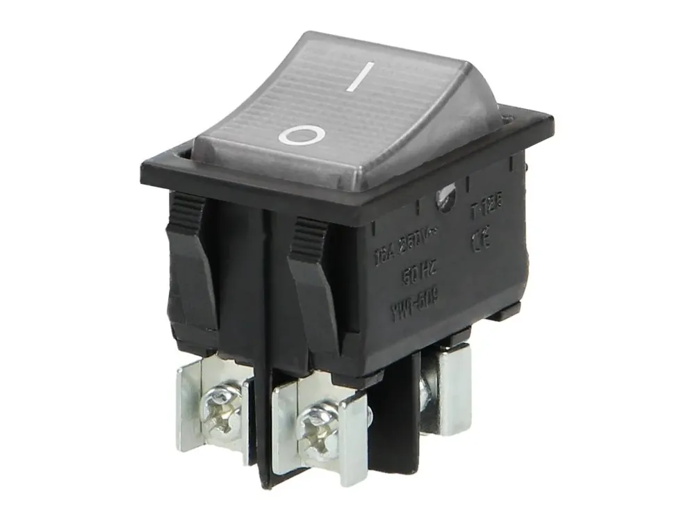 Comutator basculant I/O, iluminare de fundal albă, pătrat, iluminat din spate, 16A/230V, negru [OR-AE-13179/W/B] Premium