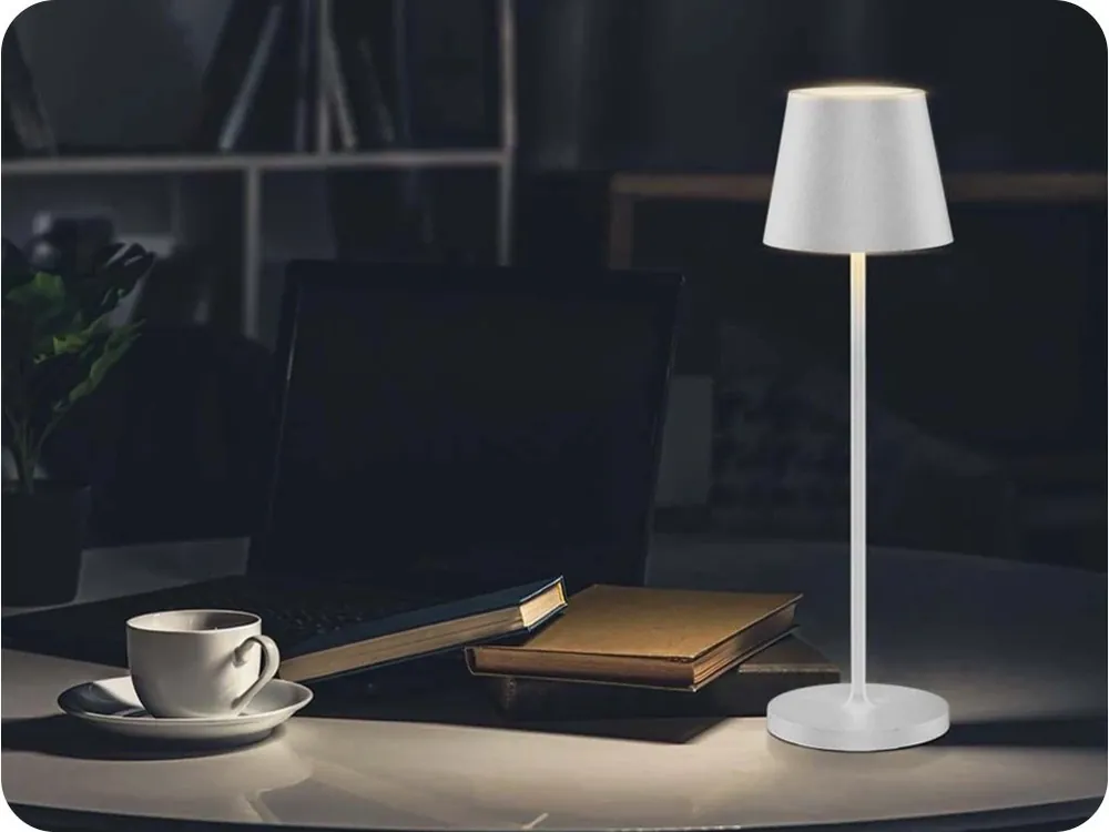 Reducere LAMPĂ LED DE MASĂ 2W, 200lm, 3000K, REÎNCĂRCĂBILĂ, 4400mAh cu încărcător. cu piedestal, ALB, IP54