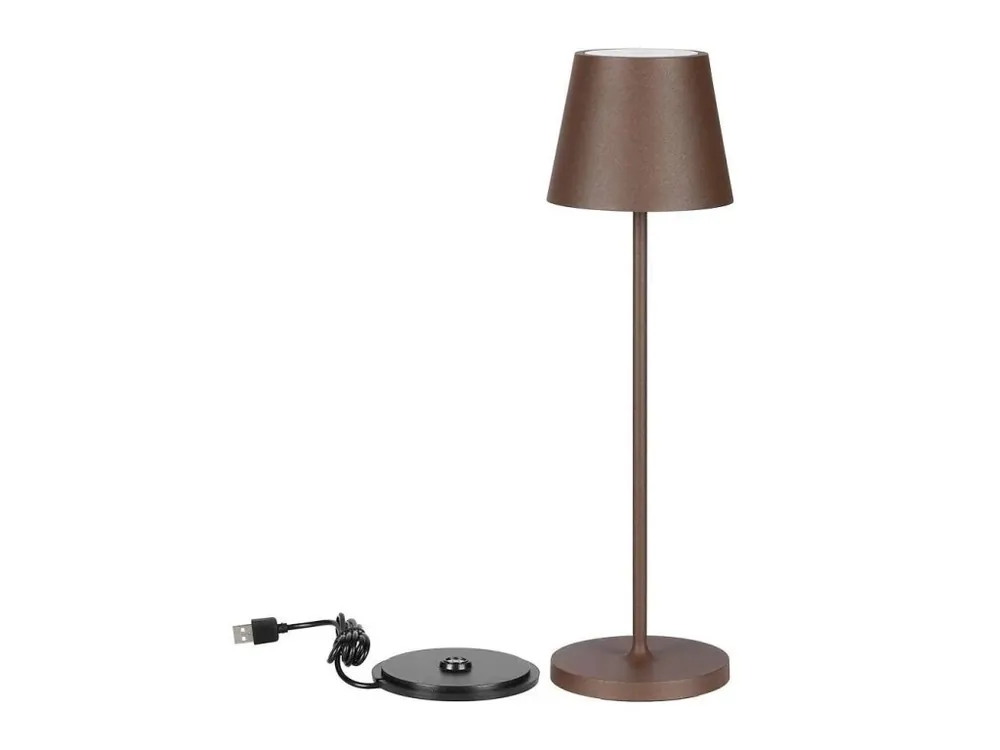 LAMPĂ LED DE MASĂ 2W, 200lm, 3000K, REÎNCĂRCĂBILĂ, 4400mAh cu încărcător. cu piedestal, maro-rosu, CORTEN, IP54 Lichidare de stoc