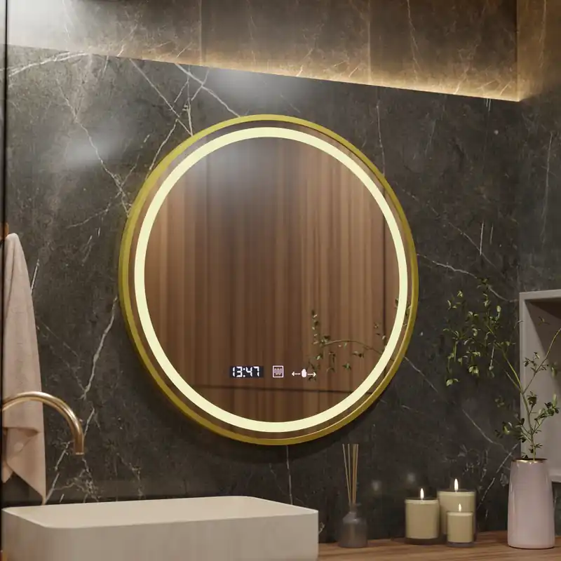 Oglinda LED Rotunda, 80cm, Celeste Royale Gold MotionGlow Marcello, Sistem Dezaburire, Ceas & Termometru, Dimabila Reducere de preț