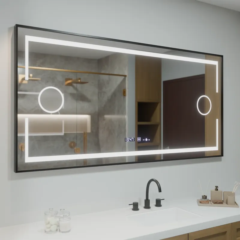 Premium Oglinda LED Rectangulara, 160x80cm, Senzor MotionGlow Marcello, Sistem Dezaburire, Ceas & Termometru, Lupa Cosmetica, Dimabila