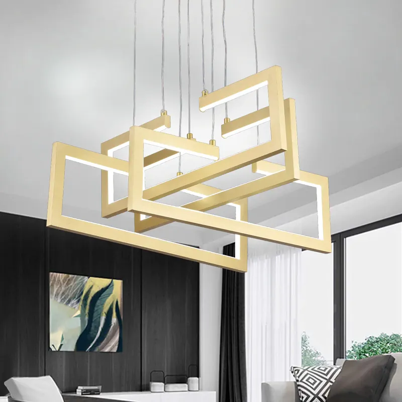 Livrare expres Lustra LED cu telecomanda ,Suspendata 96W, 4 Elemente, lumina Rece/Calda/Neutra, Dimabila, Inaltime Reglabila, Auriu