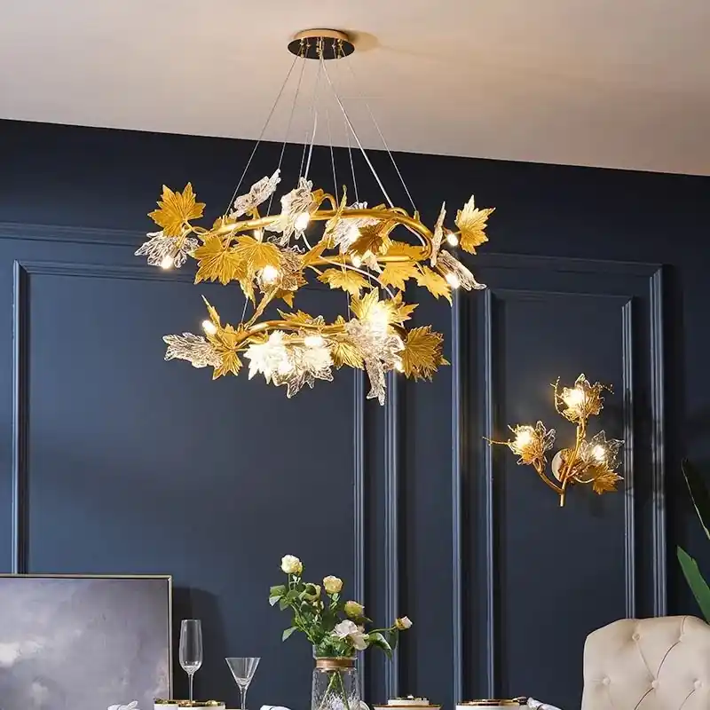 Super ofertă Candelabru Modern, LEAFORA Regalis, 2 cercuri, 12xE14, Diametru 80cm, Auriu, Inaltime Reglabila, Metal si Cristal