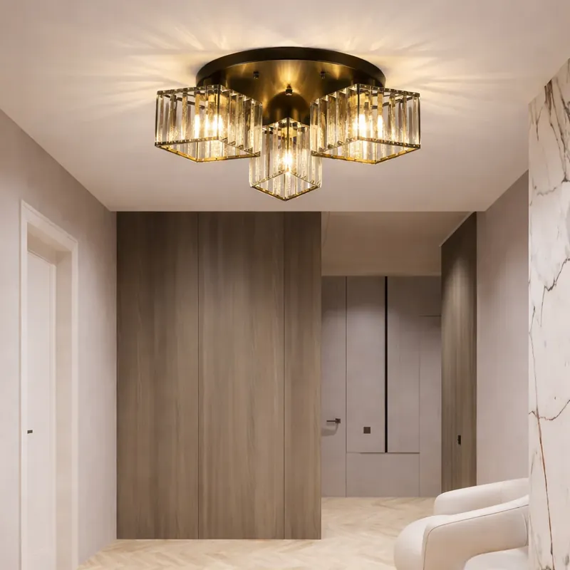 Preț promoțional Lustra Clasica Moderna Sasha, LC117/3BK, 3x E27, Metal si Cristal, Negru, Abajur