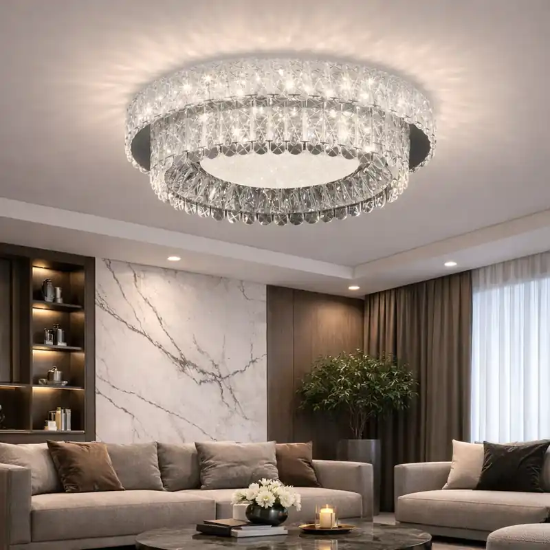 Lustra LED cu Telecomanda, LLC153/500CH, Cristal si Metal, 59W, 1 Cerc, Dimabila, Inaltime Reglabila, Lumina Rece/Calda/Neutra, Iluminat Luxos Livrare expres