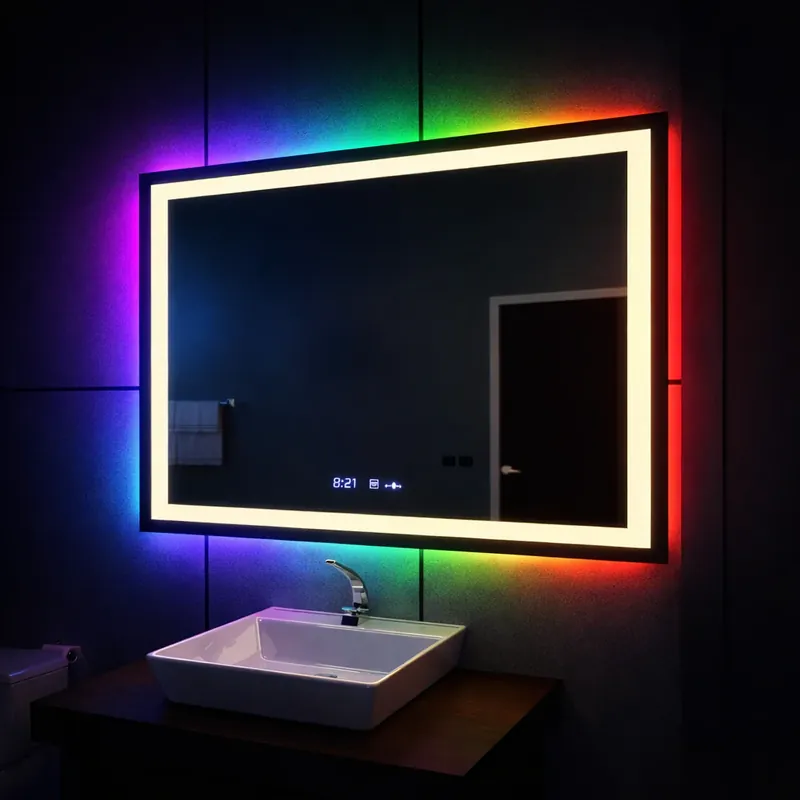 Reducere extra Oglinda LED Rectangulara 120x80cm Vérité MotionGlow Marcello, Sistem Dezaburire, Ceas & Termometru, Dimabila W09/120X80BTRGB