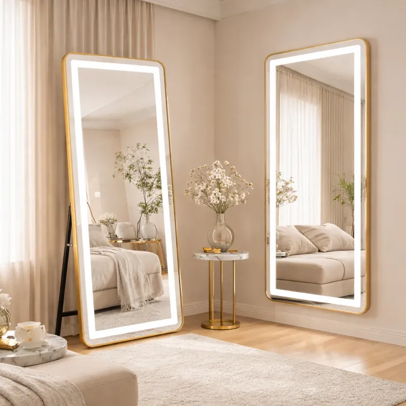 Oglinda LED Rectangulara, Rama Aurie, 50x160cm, Dimabila, Lumina Rece/Calda/Neutra, Dressing Couture Super ofertă