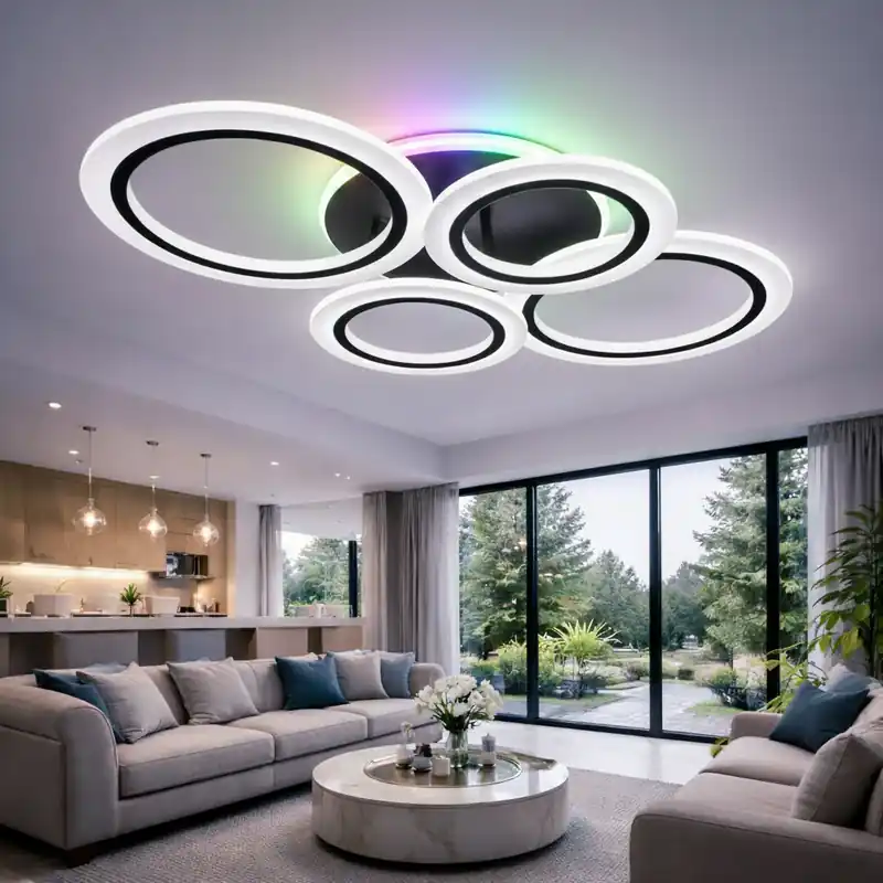Lustra LED cu telecomanda BETTY 41W, 4 Cercuri, lumina Rece/Calda/Neutra/RGB, Dimabila, Negru Ultima șansă