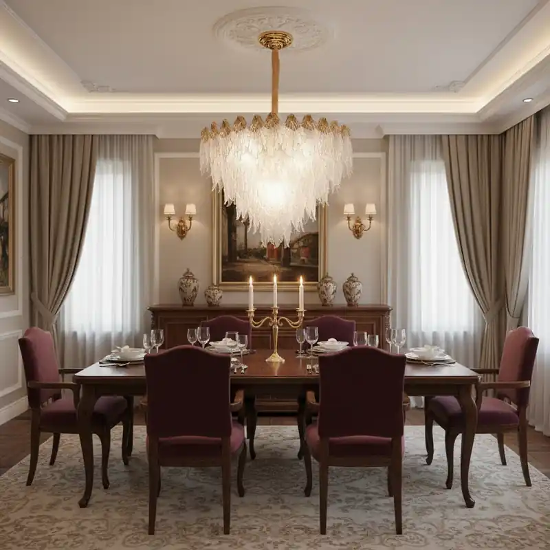 Candelabru Cristal MURANO Eleganza 9xE14, D50 cm, Auriu, Inaltime Reglabila, Metal si Cristal Ofertă