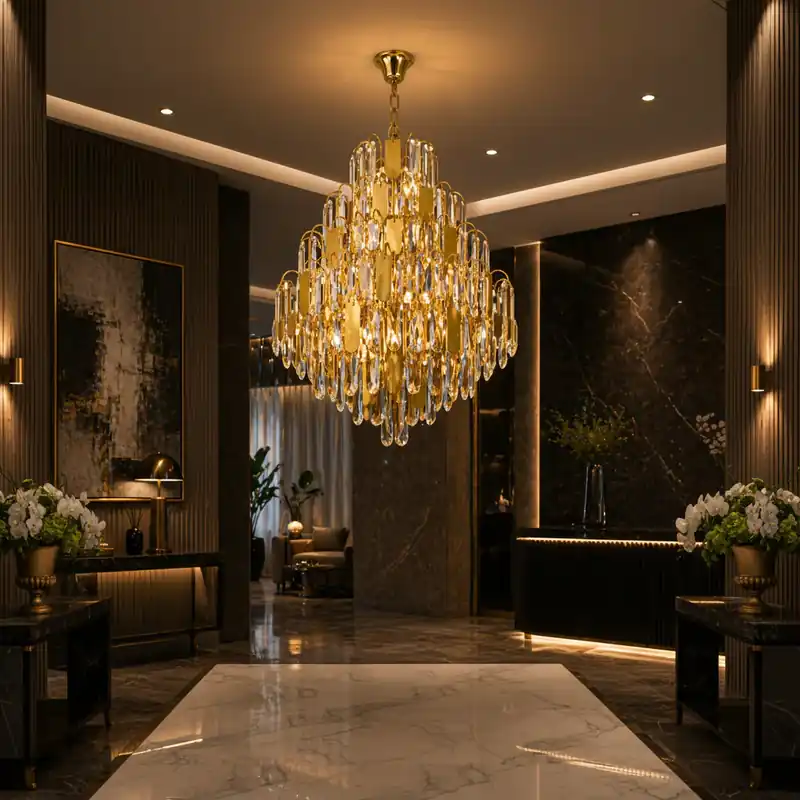Nu rata Candelabru Cristal TIER Magno 13xE14, D60 cm, Auriu, Inaltime Reglabila, Metal si Cristal