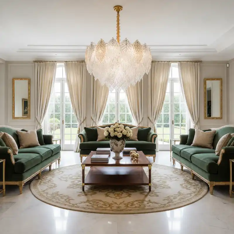 Disponibil imediat Candelabru Cristal LACE Eleganza 9xE14, Diametru 50cm, Inaltime 36cm, Auriu Lucios, Inaltime Reglabila, Design Elegant