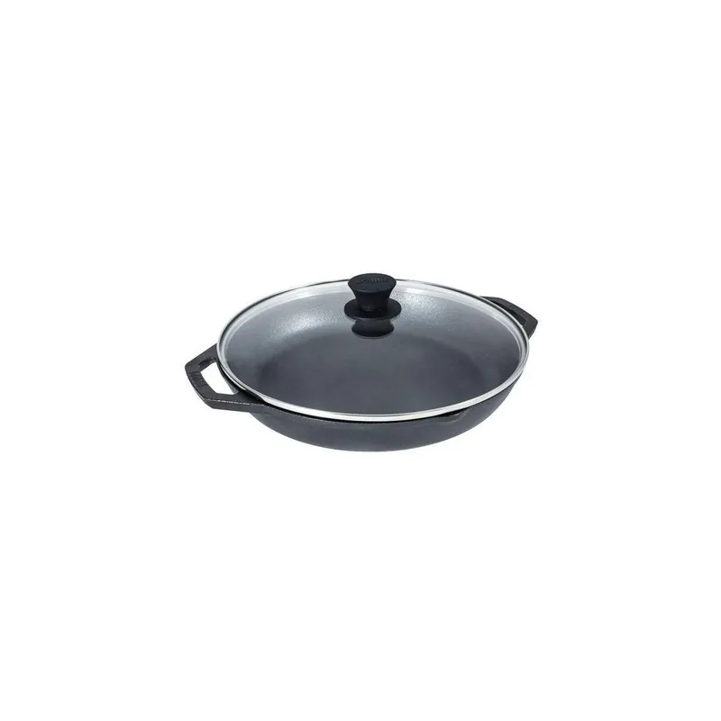 Calitate înaltă Tigaie adanca rotunda din fonta cu manere si capac de sticla Chef Collection Lodge 30 cm L-C12EP