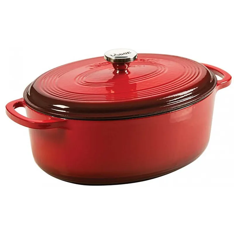 Chilipir Ceaun din fonta emailata oval cu capac - cuptor olandez Lodge 6,6 litri L-EC7OD43 rosu