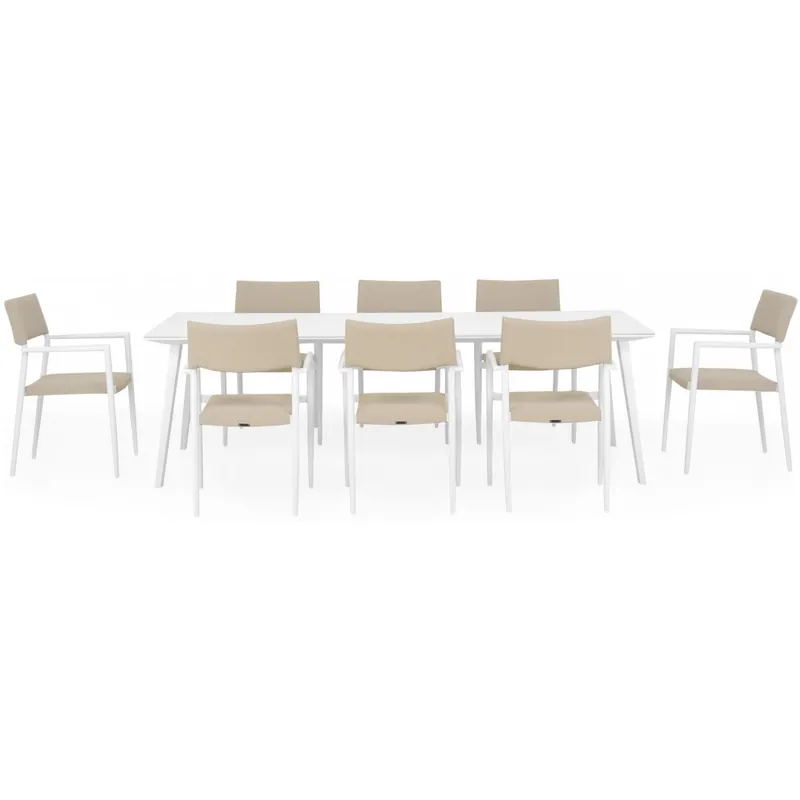 Cel mai vândut Set mobilier gradina 8 scaune si masa ALBACETE SORIA L 240 x l 100 x H 75 alb kaki