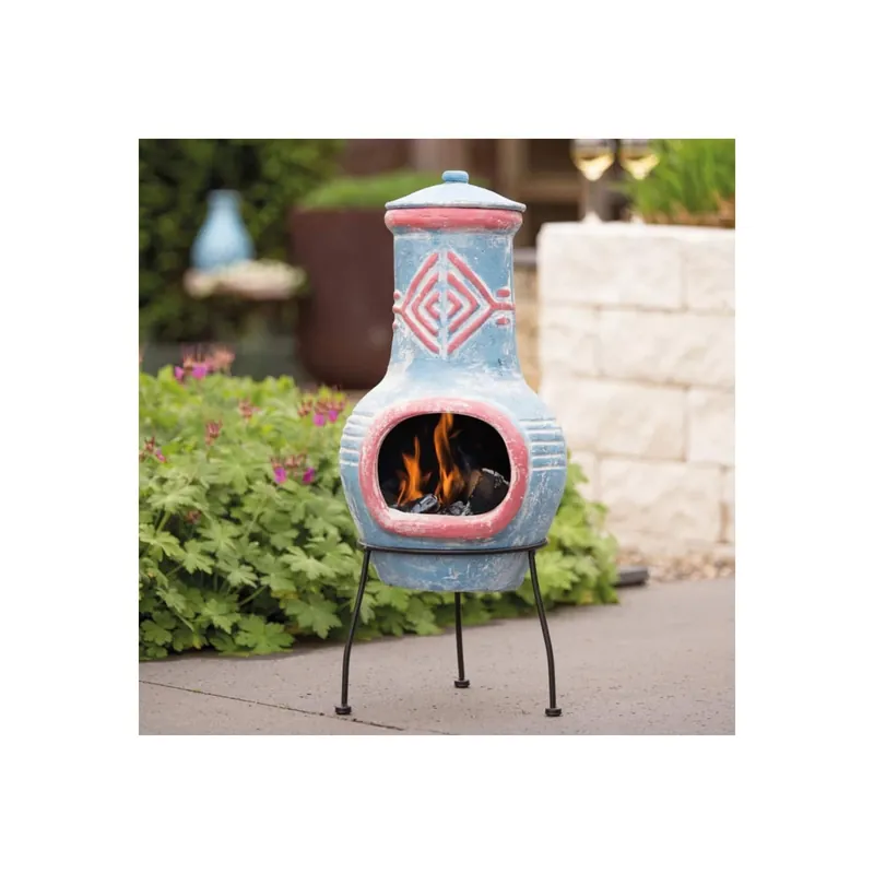 Lichidare de stoc Semineu din lut Colima, Red Fire, rosu si albastru, 31 cm diam. x 71 cm H