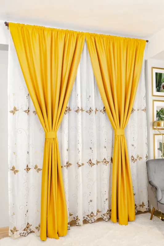 Cumpărături sigure Set Ravenna - Perdea din In Zborul Fluturilor Maro cu Auriu si Draperie Blackout Cappuccino Gold
