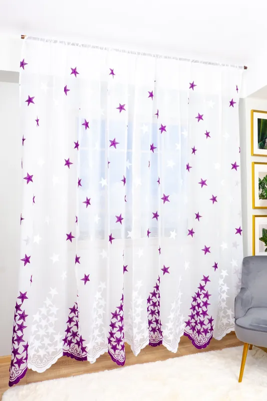 Ofertă specială Set 2 Perdele din In cu Stelute Mov 150x245cm cu Rejansa - PERD014B_150x245_ATL