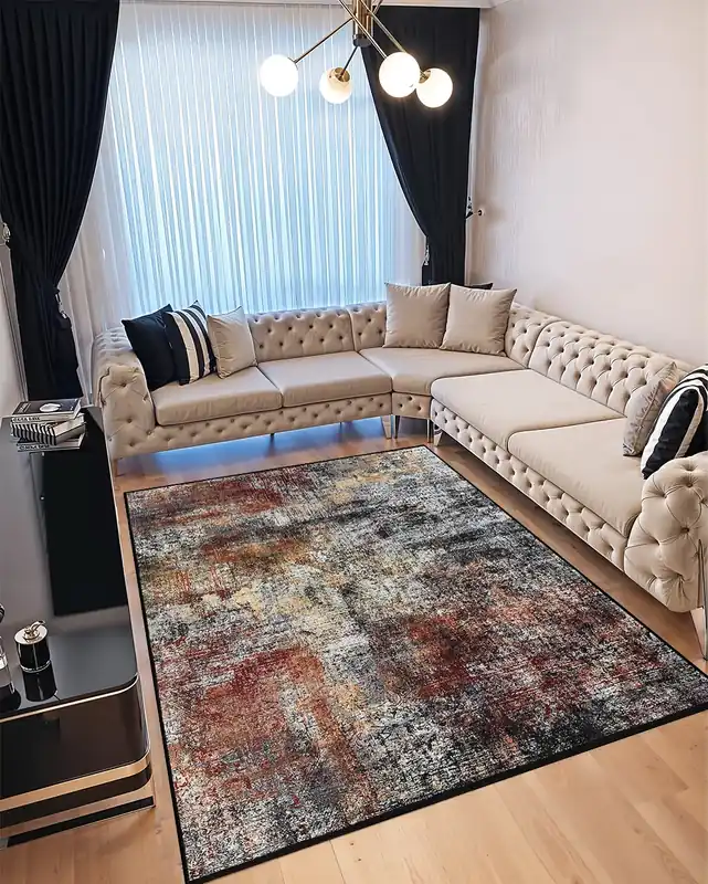 Covor pentru Dormitor 80x150 cm - Model Abstract Carmiziu cu Negru - CVHD015_80x150_CVH Cumpără acum