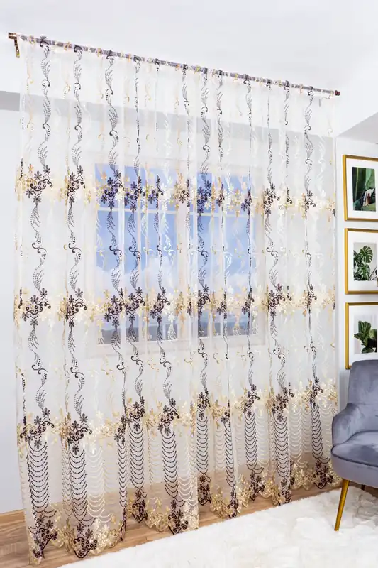 Perdea din Organza cu Flori Maro si Crem Brodate 300x245cm cu Rejansa - PERD001A_300X245_B1_01_ATL Plată sigură