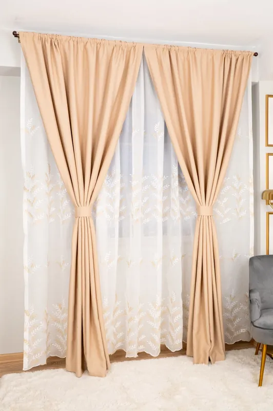 Livrare expres Set Tina - Perdea din In Eteric si Draperie Blackout Coffee
