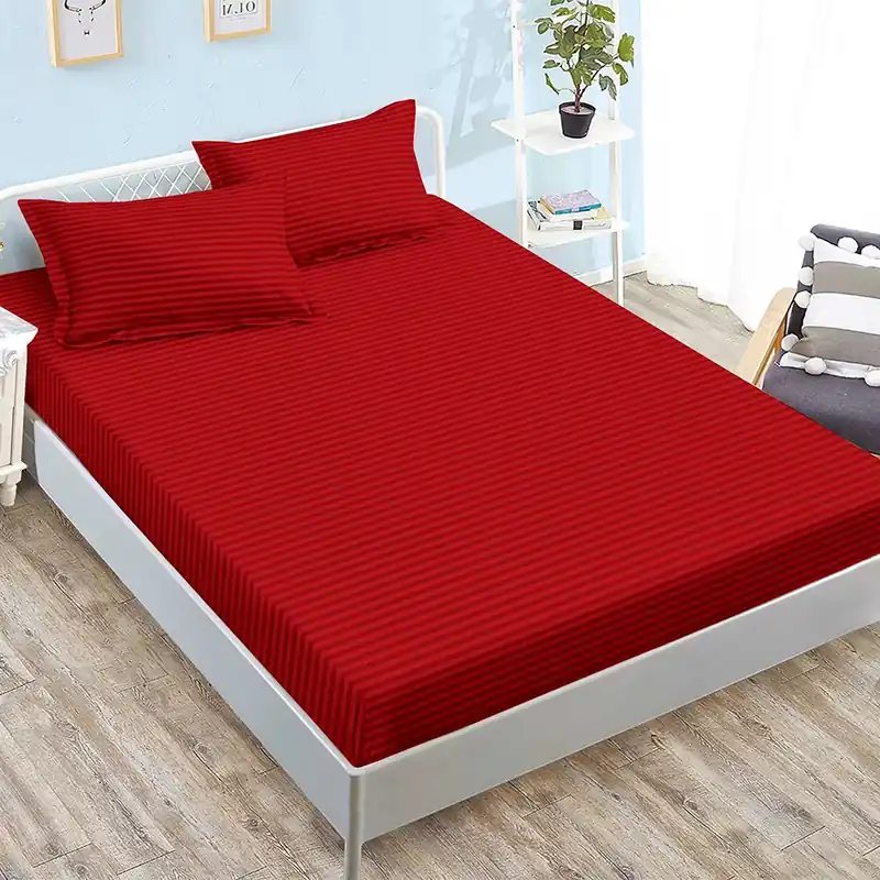 Reducere de preț Cearceaf din Damasc Premium cu Elastic - 160/180x200 + 2 Fete Perna - Rosu Intens - CEDM_L101B